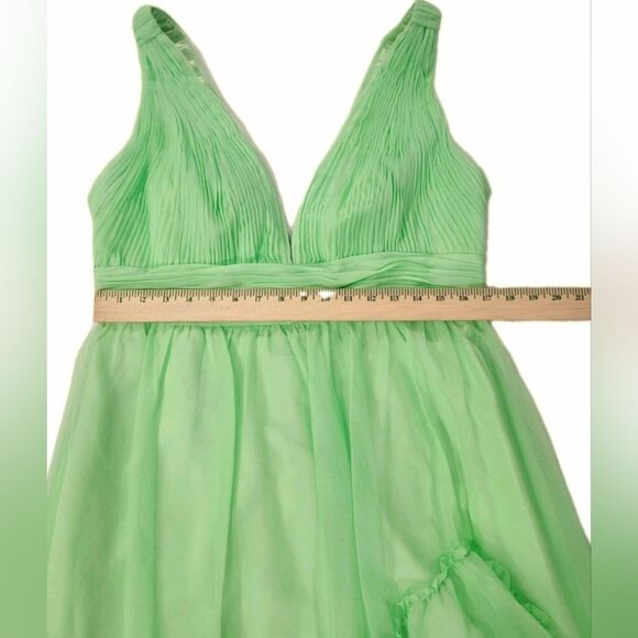 Mac Duggal Green Ruffled Organza Hi-low Evening Formal Dress Slit Plus 12W NWT - Picture 3 of 10